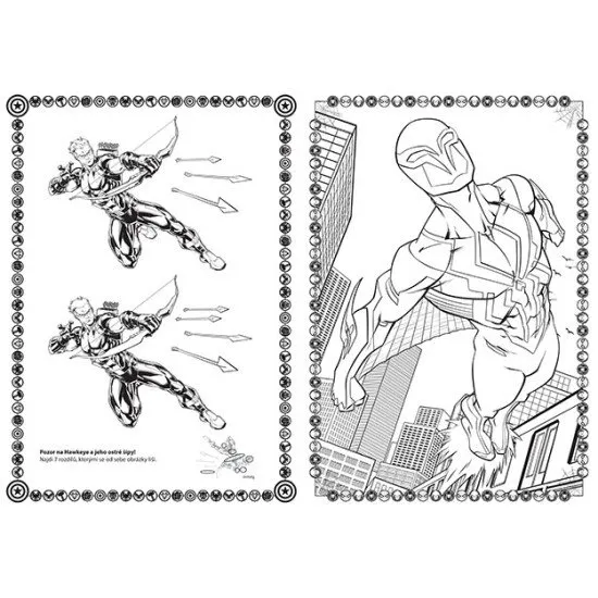 Tento zošit prináša kombináciu omalovánok a samolepiek so známymi postavami z Marvel sveta.