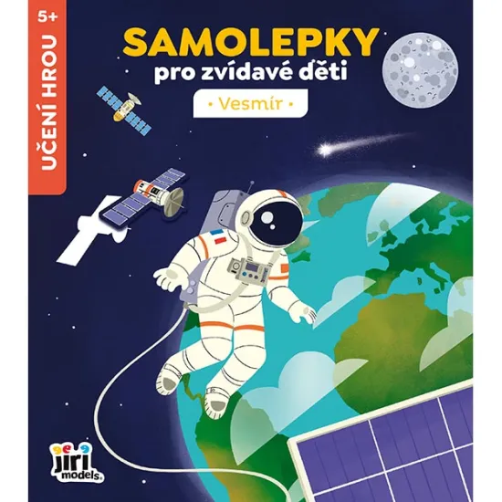 Farebná samolepková knižka Vesmír s obrázkami planét, hviezd a vesmírnych telies.