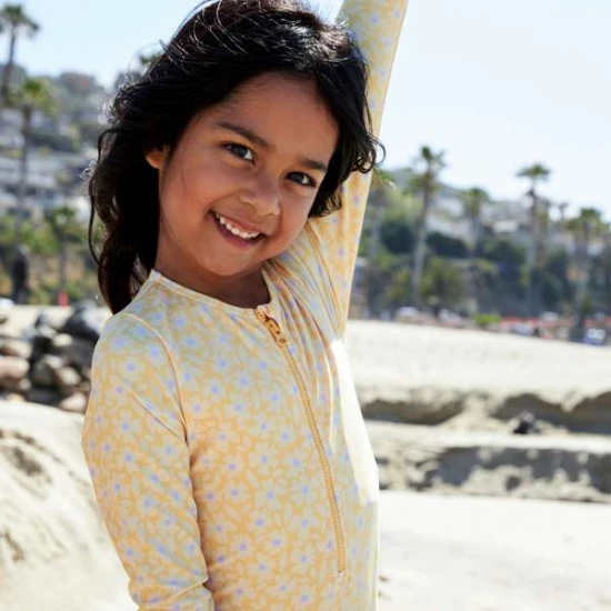 Detské dievčenské plavky s dlhým rukávom UPF 50+ Florish yellow Swim Essentials