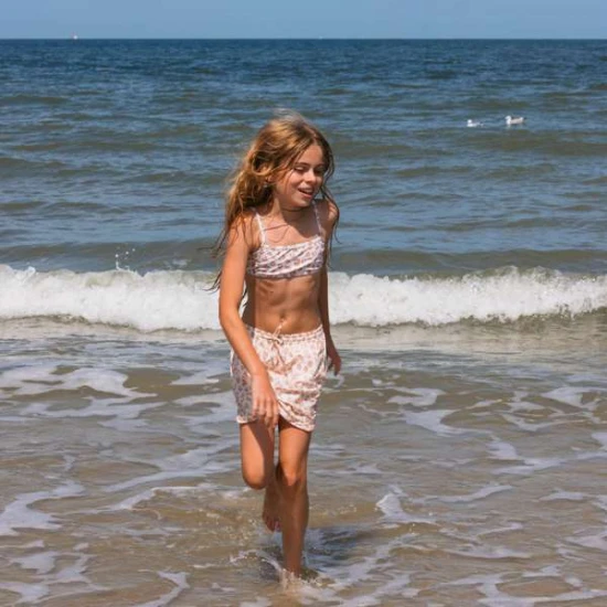 Detské plavky dievčenské bikiny s UPF 50+ Leopard béžový | Swim Essentials