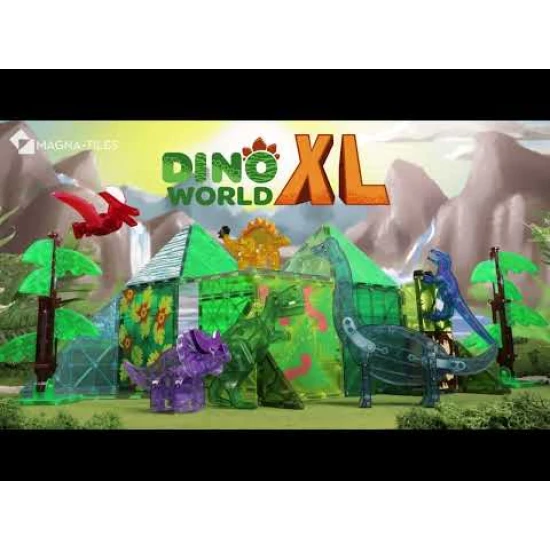Magnetická sada XL Dino World s dinosaurami a stromami.