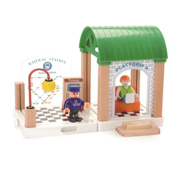 Drevená vláčiková dráha so 200 dielmi – mesto a dedina, vláčiky, koľaje a doplnky pre deti