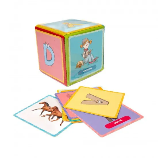 Mäkká textilná kocka Hoď a objavuj s kartičkami na hranie