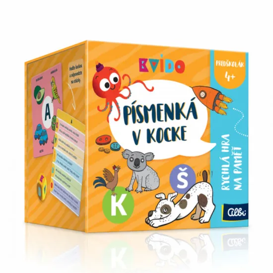 Kvído Písmenká v kocke sú obrázkové kartičky pre deti od 4 rokov.