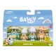 Bluey Rodinný výlet – 4 figúrky Bluey, Bingo, Chilli a Bandit pripravené na dovolenku.