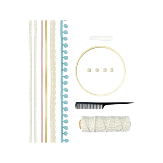 Kreatívna sada Macramé Lapač snov DELUXE pripravená na tvorenie.