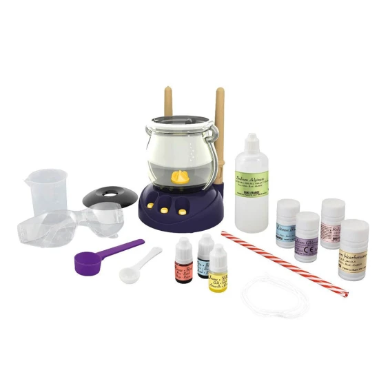Sada je tematicky ladená ako dielňa malého "chemického čarodejníka" so všetkými potrebnými pomôckami. 