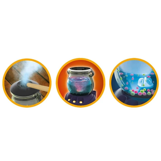 Sada je tematicky ladená ako dielňa malého "chemického čarodejníka" so všetkými potrebnými pomôckami. 