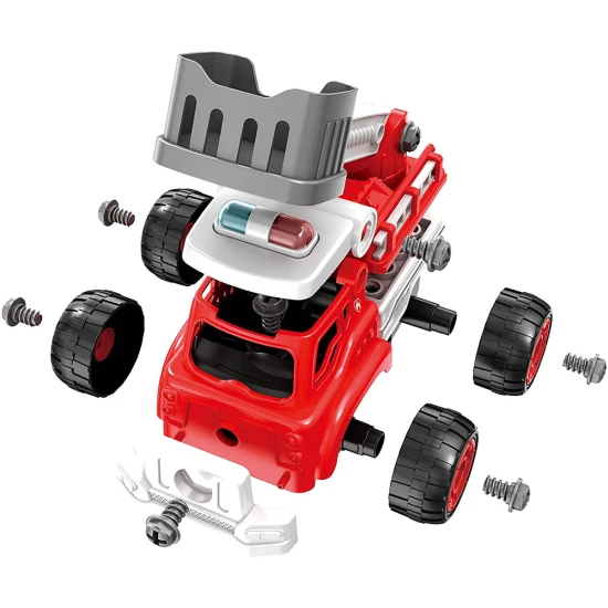 Stavebnica hasičského auta na diaľkové ovládanie, ktoré si dieťa zostaví samo.