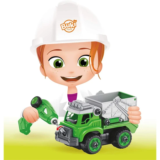 Stavebnica smetiarskeho auta (2 varianty vzhľadu auta) na diaľkové ovládanie, ktoré si dieťa zostaví samo. 