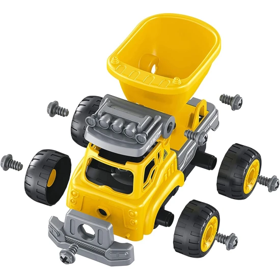 Stavebnica stavebných strojov (2 varianty: bager a nákladné auto) na diaľkové ovládanie, ktoré si dieťa zostaví samo.  