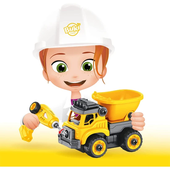 Stavebnica stavebných strojov (2 varianty: bager a nákladné auto) na diaľkové ovládanie, ktoré si dieťa zostaví samo.  