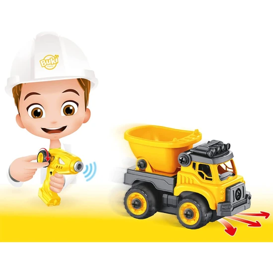 Stavebnica stavebných strojov (2 varianty: bager a nákladné auto) na diaľkové ovládanie, ktoré si dieťa zostaví samo.  