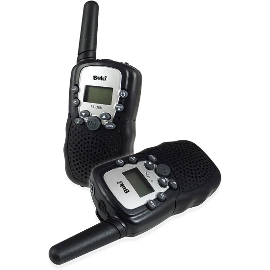 Detské vysielačky Buki Walkie Talkie sú kvalitné hračky s vlastnosťami reálnych vysielačiek pre dospelých. 
