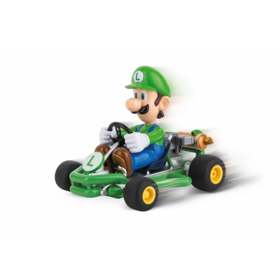 RC motorka Carrera Luigi s postavičkou z Nintendo, jazdiaca rýchlosťou 9 km/h.