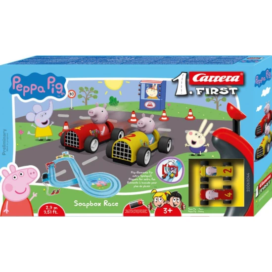 Autodráha Carrera FIRST Prasiatko Peppa s autíčkami Peppa a Tom na 2,9 m dlhej dráhe.