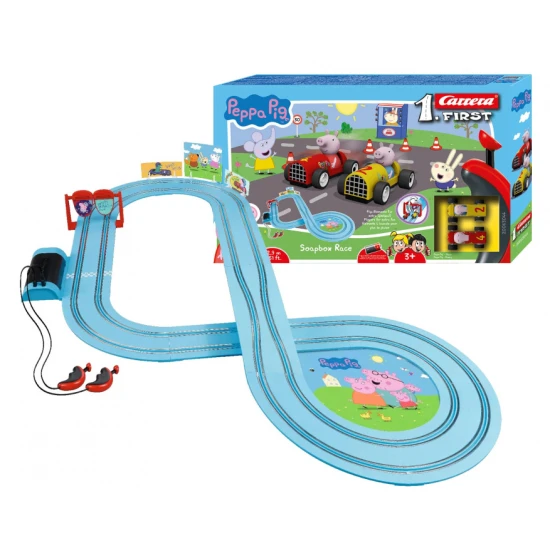 Autodráha Carrera FIRST Prasiatko Peppa s autíčkami Peppa a Tom na 2,9 m dlhej dráhe.