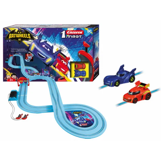 Autodráha Carrera FIRST Batwheels s autíčkami BAM a Redbird na 2,9 m dlhej dráhe.