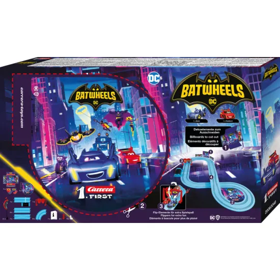 Autodráha Carrera FIRST Batwheels s autíčkami BAM a Redbird na 2,9 m dlhej dráhe.