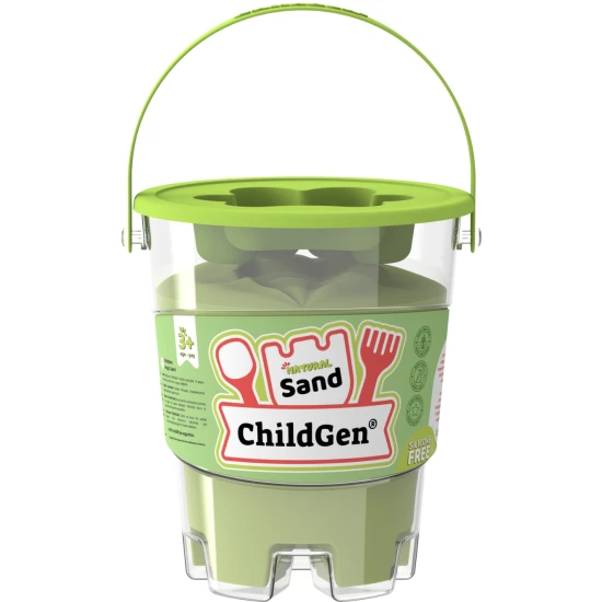 ChildGen Magický piesok vo vedierku Green 500 g – prírodný, antibakteriálny a voňavý kinetický piesok pre deti.