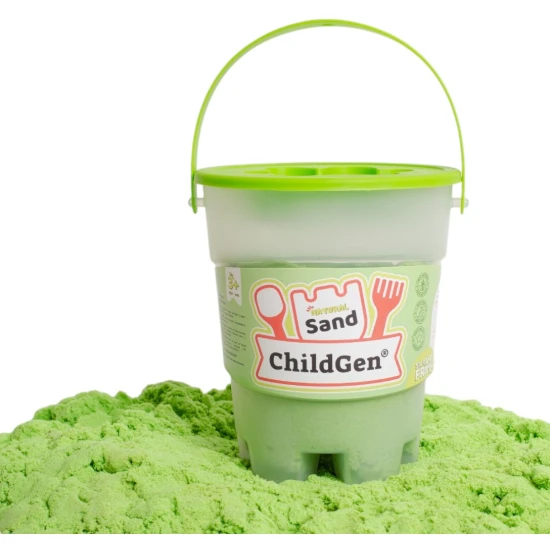 ChildGen Magický piesok vo vedierku Green 500 g – prírodný, antibakteriálny a voňavý kinetický piesok pre deti.