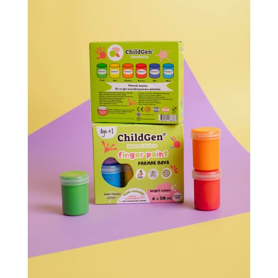 ChildGen Prstové farby umývateľné 6 x 50 ml - prírodné, netoxické a ľahko umývateľné farby pre deti.