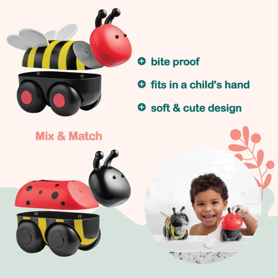 Magnetické zvieratká Magimals Wheely – drevená hračka Lienka a Včela na kolieskach s magnetickými časťami