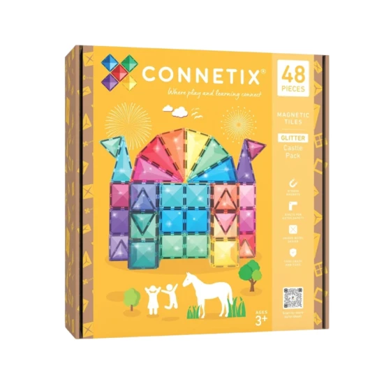 CONNETIX Pastelová Glitter Castle Pack Sada s Trblietkami – Magická, trblietavá stavebnica na tvorbu hradov, veží, mostov a ďalších fantastických svetov.