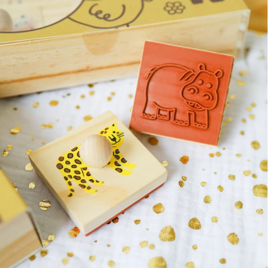 Sada pečiatok Drevené pečiatky pre deti s držiakom Savana Crea Lign