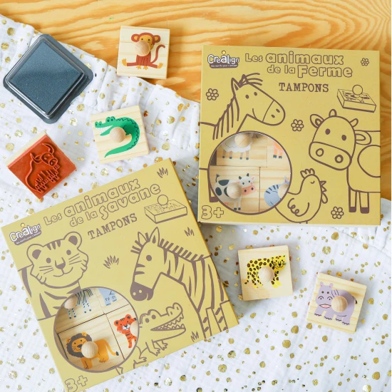 Sada pečiatok Drevené pečiatky pre deti s držiakom Savana Crea Lign