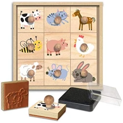 Drevené pečiatky s úchytkami Farma 9 ks