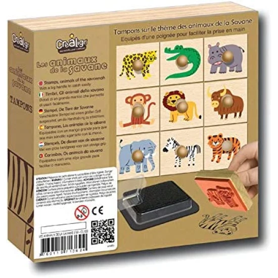 Sada pečiatok Drevené pečiatky pre deti s držiakom Savana Crea Lign