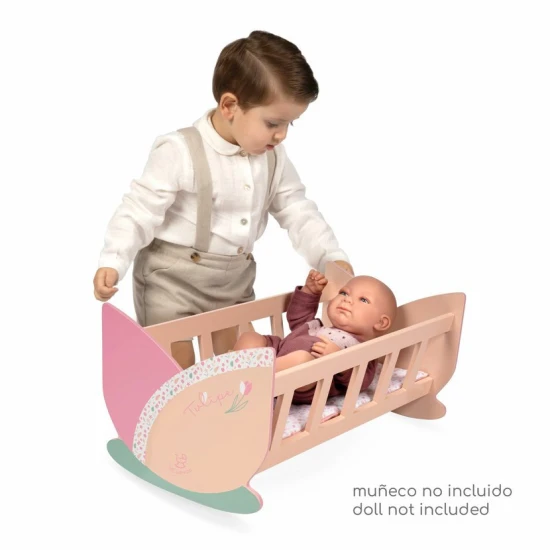 Drevená kolíska pre bábiky Tulipe DeCuevas s pastelovým dizajnom a motívom tulipánov