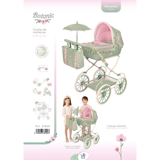 Skladací kočík pre bábiky s taškou a doplnkami DeCuevas Botanic 2026 81 cm