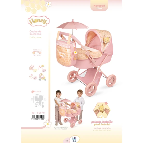 Skladací kočík pre bábiky so slnečníkom a taškou DeCuevas Honey 2026 60 cm