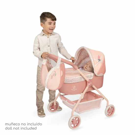 Kočík pre bábiky DeCuevas Tulipe 2025 v pastelových farbách s tulipánovým dizajnom, ideálny pre deti od 3 rokov.