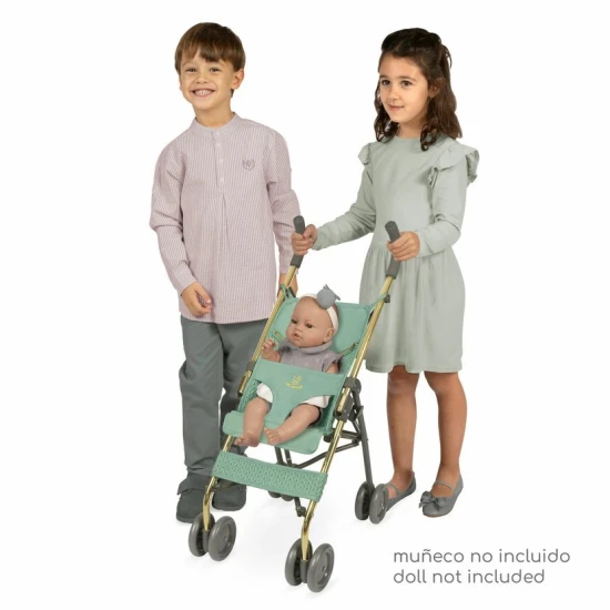 Skladací kočík pre bábiky DeCuevas Capriccio 2025 v mentolovej farbe so slnečníkom a taškou, výška 60 cm