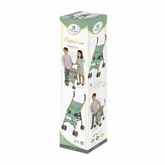 Skladací kočík pre bábiky DeCuevas Capriccio 2025 v mentolovej farbe so slnečníkom a taškou, výška 60 cm