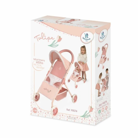 Športový kočík pre bábiky DeCuevas 90574 z kolekcie Tulipe 2025 v pastelových farbách, ideálny pre malé slečny.