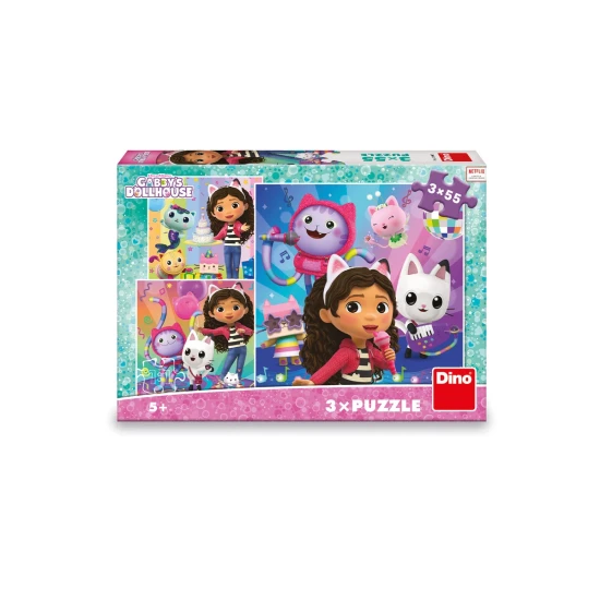 Gabby's Dollhouse puzzle Oslava - 3 puzzle po 55 dielikoch