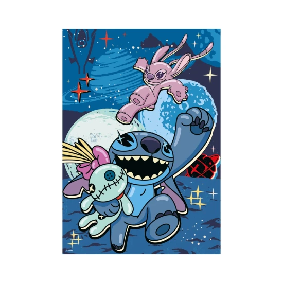 Neónové detské puzzle Stitch XL – 100 veľkých dielikov, ktoré svietia v tme, ideálne pre deti od 5 rokov.