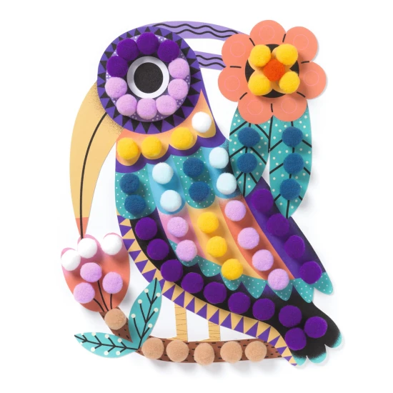 Koláž s brmbolcami Siluetové vtáčiky