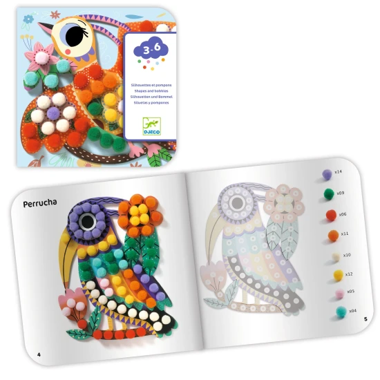 Koláž s brmbolcami Siluetové vtáčiky