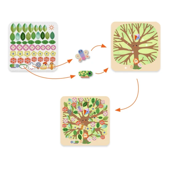 Detská kreatívna hra Ročné obdobia s plstenými nálepkami a štyrmi ilustrovanými scénami.