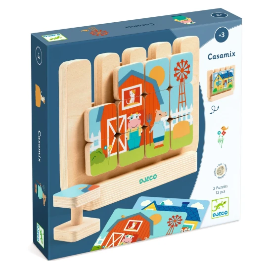 Obojstranné drevené puzzle Casamix 12 ks