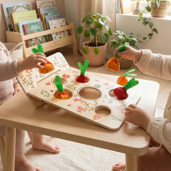 Zručnostná hra Djeco Garden Party – doska s otvormi a vrecúška