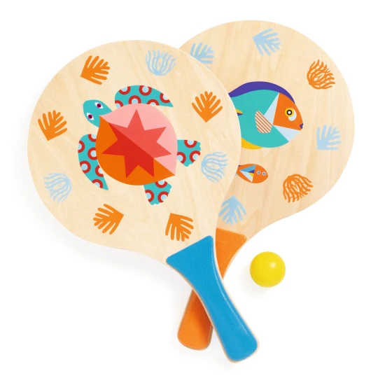 Plážové rakety Djeco Sea – 2 drevené rakety a loptička
