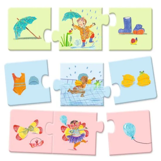 Dieťa priraďuje predmety k činnostiam. Edukačné puzzle.
