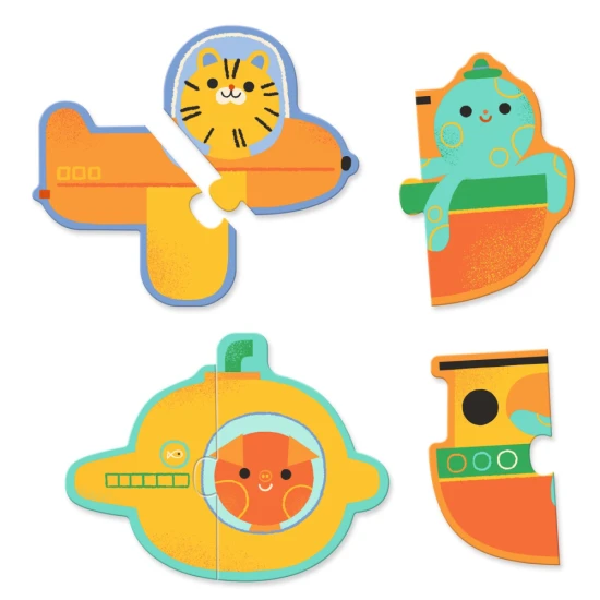 Puzzle Djeco Duo pre deti – dopravné prostriedky ako autá, lietadlá a lode