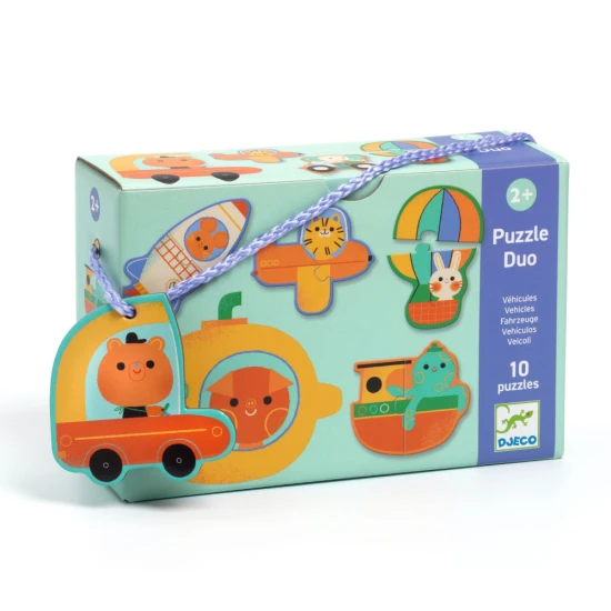 Puzzle Djeco Duo pre deti – dopravné prostriedky ako autá, lietadlá a lode